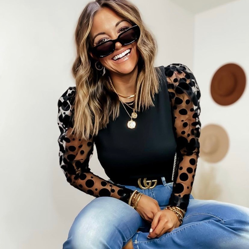 Black puffy shoulder blouse